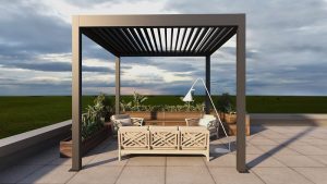 Pergola shade with patio furniture